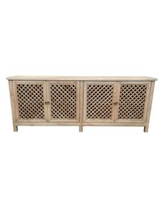"St Barts" Hamptons Style 4 Door Buffet Recycled Elm with Lattice Doors Natural, 220cm x 45cm x 85cmH (RRP $3499)
