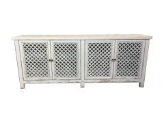 "St Barts" Hamptons Style 4 Door Buffet Recycled Elm with Lattice Doors White, 220cm x 45cm x 85cmH (RRP $3499)
