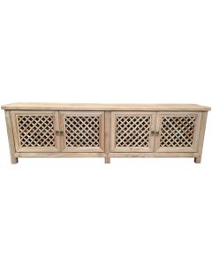 "St Barts" Hamptons Style 4 Door TV Unit Recycled Elm with Lattice Doors Natural, 200cm x 40cm x 58cmH (RRP $2499)