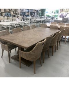 "Whitsunday" Hamptons Style Parquetry Hardwood Timber 240x110cm Dining Table, Hamptons Grey (RRP $3499)