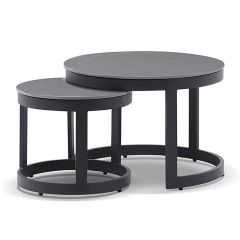 "Montego Bay" Hamptons Style Outdoor Ceramic & Aluminium Round Side Table Set in Charcoal