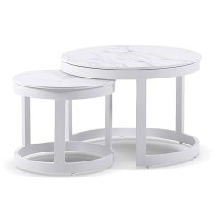 "Montego Bay" Hamptons Style Outdoor Ceramic & Aluminium Round Side Table Set in White