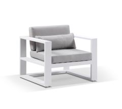 "Hawaii" Hamptons Style Outdoor Aluminium 1 Seater Armchair in White with Olefin Grey Cushions