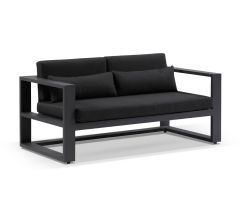 "Hawaii" Hamptons Style Outdoor Aluminium 2 Seater Lounge in Charcoal with Denim Grey Cushions