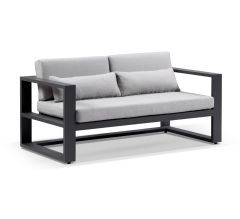 "Hawaii" Hamptons Style Outdoor Aluminium 2 Seater Lounge in Charcoal with Olefin Grey Cushions