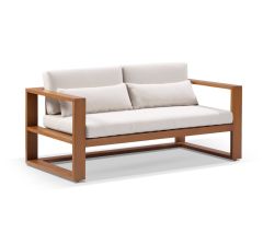 "Hawaii" Hamptons Style Outdoor Aluminium 2 Seater Lounge in Teak with Cream Cushions