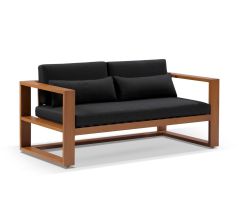 "Hawaii" Hamptons Style Outdoor Aluminium 2 Seater Lounge in Teak with Denim Grey Cushions