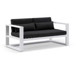 "Hawaii" Hamptons Style Outdoor Aluminium 2 Seater Lounge in White with Denim Grey Cushions