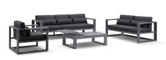 "Hawaii" Hamptons Style Outdoor Setting with 3, 2 & 1 Seater Lounges & Coffee Table in Charcoal with Denim Grey Cushions