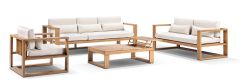 "Hawaii" Hamptons Style Aluminium Outdoor Setting with 3, 2 & 1 Seater Lounges & Coffee Table in Teak with Cream Cushions