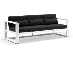 "Hawaii" Hamptons Style Outdoor Aluminium 3 Seater Lounge in White with Denim Grey Cushions