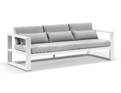 "Hawaii" Hamptons Style Outdoor Aluminium 3 Seater Lounge in White with Olefin Grey Cushions