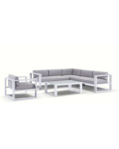 "Hawaii" Hamptons Style Outdoor Modular Lounge Setting with Coffee Table & Armchair, White with Olefin Grey Cushions (RRP $4999)