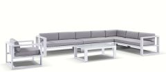 "Hawaii" Hamptons Style Outdoor Corner Lounge Setting with 1 Seater & Coffee Table in White with Grey Cushions