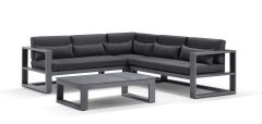 "Hawaii" Hamptons Style Modular Lounge Setting with Coffee Table in Charcoal with Denim Grey Cushions