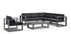 "Hawaii" Hamptons Style Modular Lounge Setting with Coffee Table & 1 Seater in Charcoal with Denim Grey Cushions
