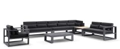 "Hawaii" Hamptons Style Modular Lounge Setting with 2 x Coffee Tables in Charcoal with Denim Cushions