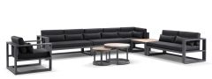"Hawaii" Hamptons Style Outdoor Modular Lounge Setting with 3 x Coffee Tables in Charcoal with Denim Cushions