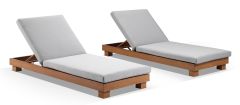 "Hawaii" Hamptons Style Aluminium Sun Lounge Set in Teak Look with Olefin Grey Cushions