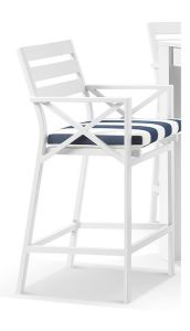"Montego Bay" Hamptons Style Outdoor Aluminium Bar Stool, White with Navy & White Cushions