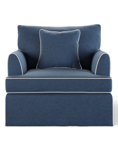 Byron Hamptons Armchair Navy with White Piping, W 99cm D 96cm H 78cm (RRP $1849)