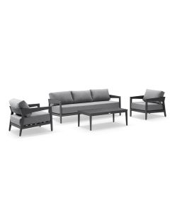 Clontarf 3+1+1 Outdoor Aluminium Lounge Setting with Coffee Table, Charcoal with Sunbrella Slate Cushions