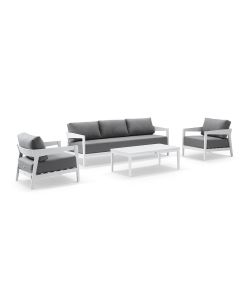 Clontarf 3+1+1 Outdoor Aluminium Lounge Setting with Coffee Table, White with Sunbrella Grey Cushions
