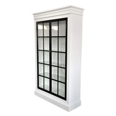 "Grayson" Iron Doors Display Cabinet White Timber with Glass Doors, 122cm x 41cm x 206cmH (RRP $4499)