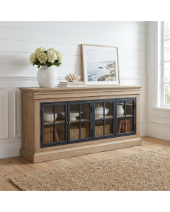 "Grayson" Iron Doors Sideboard Timber Buffet Weathered Oak, 173cmW x 35cmD x 85cmH (RRP $2999)