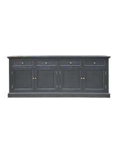 "Maine" Hamptons Style 4 Door 4 Drawer Buffet Sideboard Black, 200cmW x 43cmD x 80cmH (RRP $3499)