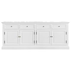 "Maine" Hamptons Style 4 Door 4 Drawer Buffet Sideboard White, 200cmW x 43cmD x 80cmH