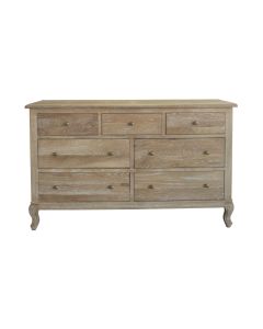 "Adele" Hamptons Style Solid Oak Timber 7 Drawer Chest, Whitewashed Oak 140cmW x 47cmD x 85cmH (RRP $2799)