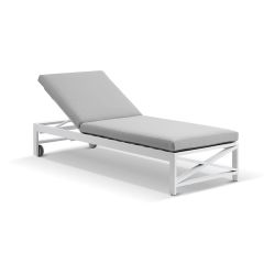 "Montego Bay" Hamptons Style Aluminium Sun Lounge in White with Olefin Grey Cushions with wheels