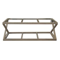 "Mirage" Hamptons Style Solid Oak Timber Glass Top Coffee Table, Weathered Oak (RRP $1499)