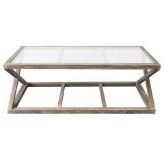 "Mirage" Hamptons Style Solid Timber Glass Top Coffee Table, Burnt Oak