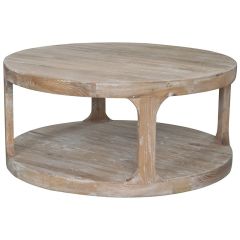 "Marley" Hamptons Style Oak Timber Round Coffee Table, 92cm, Lime Washed Oak
