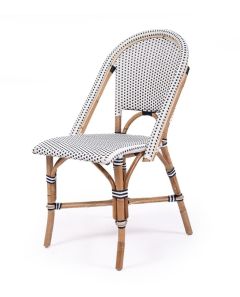 "Parisienne" Hamptons Style Bistro Cafe Dining Chair Rattan & Synthetic Wicker, Navy & White (RRP $449)