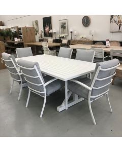 "Santorini" Resort Style Outdoor Package with Aluminium Dining Table in White 220x110cm & 6 High Back Dining Chairs (RRP $3499)