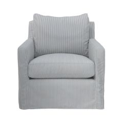 "Somerset" Hampton Style Fabric Swivel Chair Feather Filled with Removable Slip Covers, Hamptons Blue & White Stripe (RRP $1699)