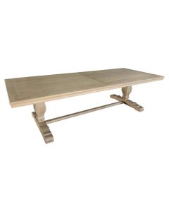 Sophia Oak Trestle Hamptons Style Hardwood Timber Dining Table with Pedestal Base, Weathered Oak 300cmW x 120cmD x 78cmH (RRP $5499)