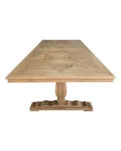 Sophia Oak Trestle Hamptons Style Hardwood Parquet Timber Dining Table Pedestal Base, Natural Oak 300x120x78cm (RRP $5499)