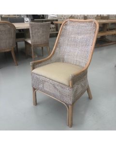 "Southbeach" Hamptons Resort Style Rattan Dining Chair Greywash with Seat Cushion (RRP $499)