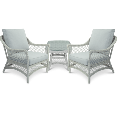 "Catalina" Hamptons Style Outdoor 3 Piece Armchair Setting in Surfmist Wicker and Dune Cushions (RRP $1999)