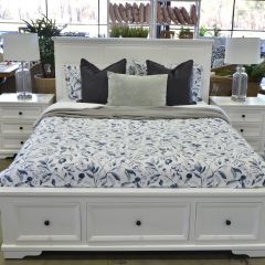 "Emily" Hamptons Style Timber Queen Bed White with Storage Drawers & 2 x Bedsides (RRP $2999)