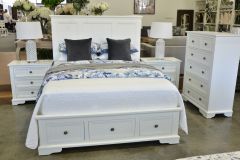 "Sophia" Hampton Style Hardwood Timber King Bed 4 Piece Tallboy Package, White (RRP $4199)