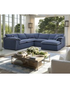 Norfolk 5 Seater Modular Corner Sofa Lounge with Reversible Chaise Removable Slip Cover Navy with White Piping, W300cm x D300cm x H94cm (RRP $7999)