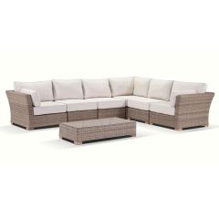 "Coral" Hamptons Style Outdoor Wicker Corner Lounge Setting, Wheat with Cream Cushions