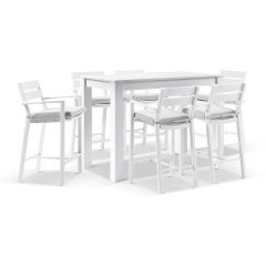 "Hawaii" Hamptons Style Outdoor Aluminium 1.5m Bar Table with 6 Bar Stools, White