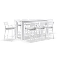 "Hawaii" Hamptons Style Outdoor Aluminium 2m Bar Table with 8 Bar Stools, White