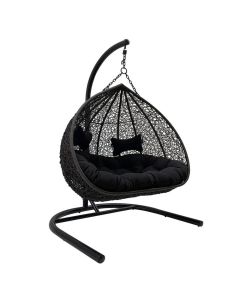 Resort Style Double Hanging Chair, Charcoal Wicker with Black Cushion 